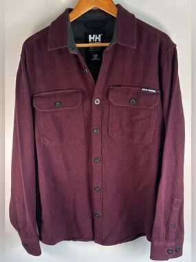 Helly Hansen Men’s Button Down Shirt Sz L Maroon Shacket Soft Cotton Flannel EUC